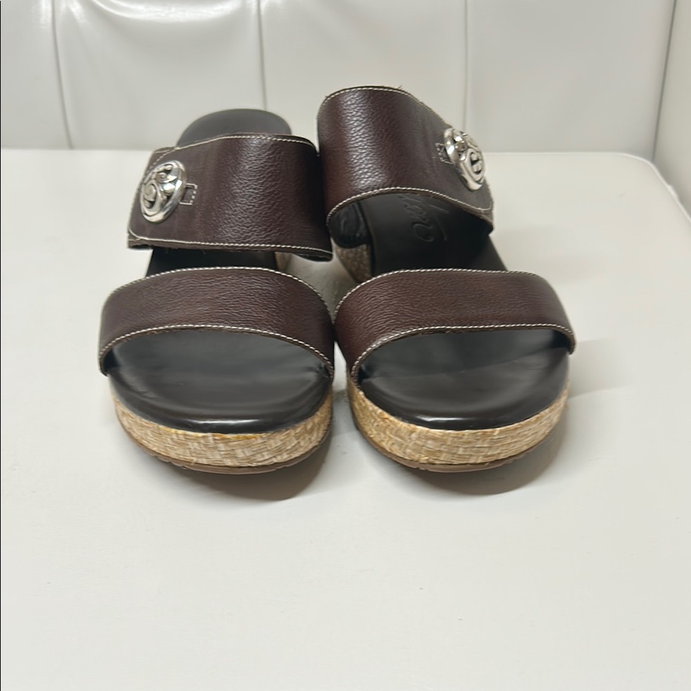 Brighton Brown Leather Wedge Sandals - Picture 7 of 12